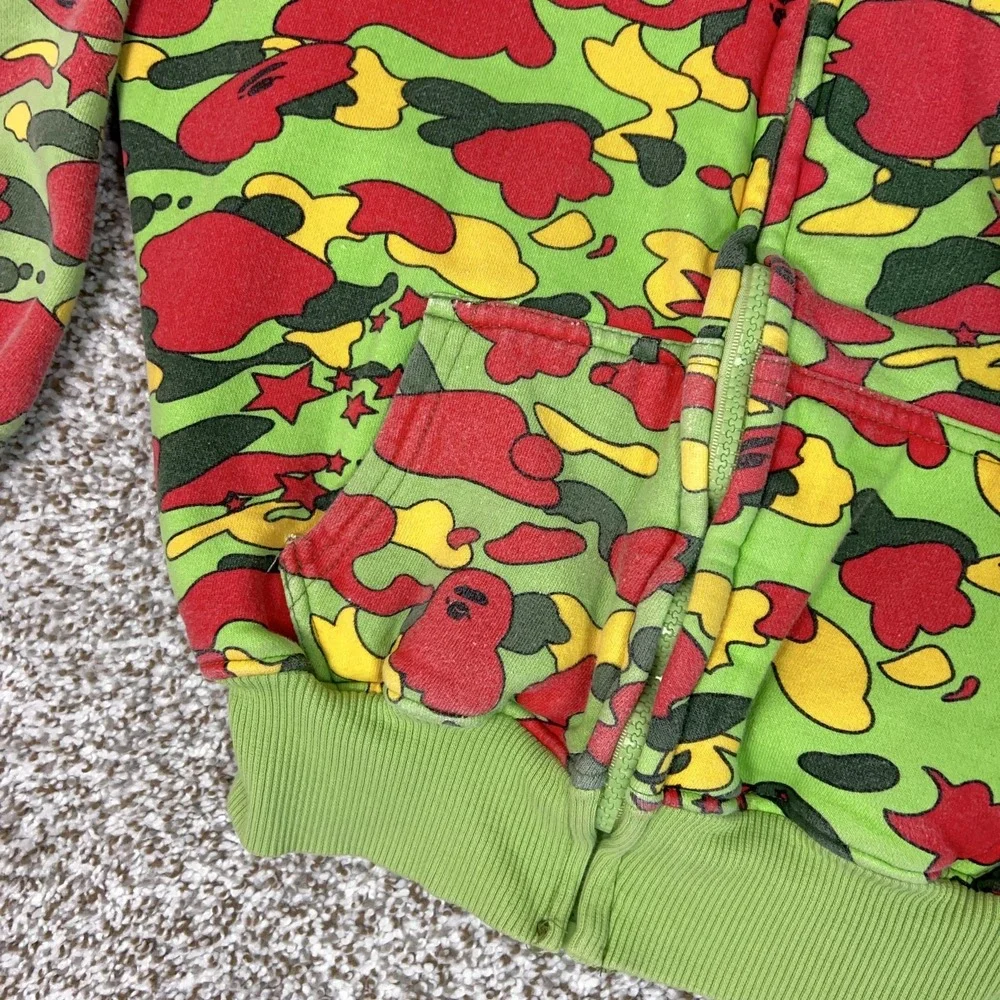Vintage A Bathing Ape BAPE Hoodie Boy Medium Psyche Camo Full Zip Rasta Pharrell